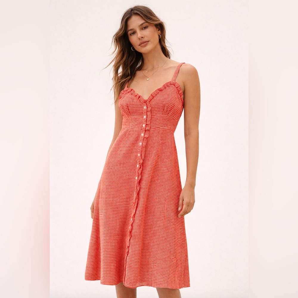 Tank orange Gingham Button-Front Midi Dress
